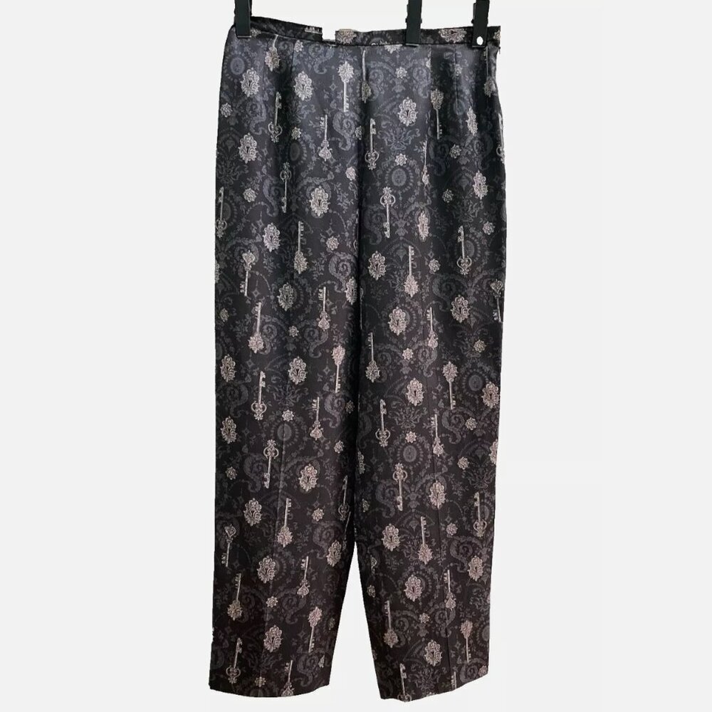 Talbots Whimsigoth Dark Academia Printed Silk Wool Tapered Trousers Pants Sz 14